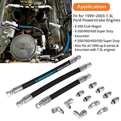 High Pressure Oil Pump HPOP Hoses Lines Kit & Crossover Line for 1999-2003 Ford 7.3L Powerstroke Diesel F250 F350 F450 F550 F650 F750 E350 E450 E550 Excursion YC3Z-9J323-E YC3Z-9J323-F F81Z-9J323-E - style: Hoses Lines Kit+Crossover Kit
