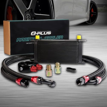 G-PLUS 19 Row AN10 Oil Cooler Kit Universal Aluminum System Black - color: Black-Flat angle Style, size: 19 ROW