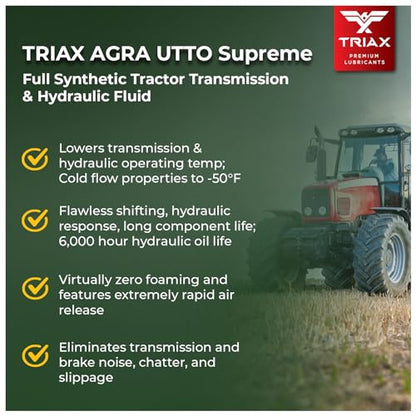 TRIAX Agra UTTO Supreme GL-4 Full Synthetic Tractor Trans-Hydraulic Fluid - Compatible with Kubota UDT2, JD J20C/D, J20D, Case HyTran (1 Gallon) - size: 1 Gallon