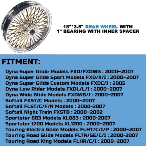 FatFlex 18" Rear Wheel Golden Fat Spokes Chrome 3.5" Rim - color: 18" x 3.5", Chrome+Gold+Chrome