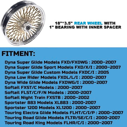 FatFlex 18" Rear Wheel Golden Fat Spokes Chrome 3.5" Rim - color: 18" x 3.5", Chrome+Gold+Chrome