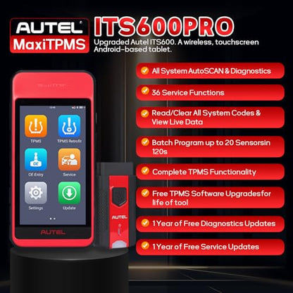 Autel MaxiTPMS ITS600Pro TPMS Programming Tool with Full TPMS, Upgraded Version of TS508 TS608 MK808TS ITS600 Complete TPMS Functions, 36+ Services, All System Diagnostics Free Lifetime TPMS Updates