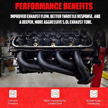 Black Shorty Headers 79-93 5.0L Ford Mustang Foxbody With Copper Gaskets - size: Black Thermal Coated Shortys 5.0L Fox Body