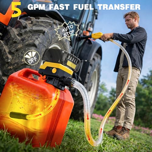 Keimi Cordless Electric Fuel Transfer Pump, Auto-Stop & Hand Trigger Nozzle - color: Black Yellow