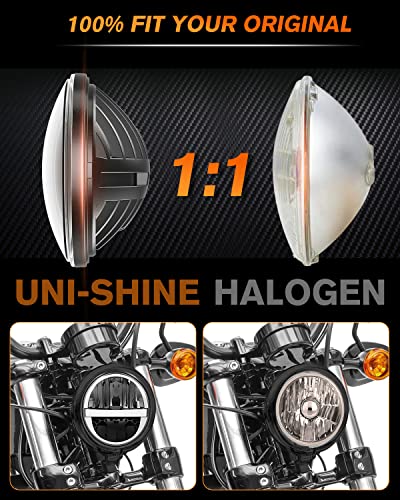 UNI-SHINE Motorcycle 5.75 inch LED Headlight 5-3/4'' DOT Approved with DRL High Low Beam Plug and Play Motor Bike Classic Headlamp - size: 1PC