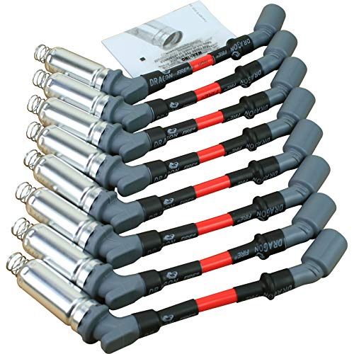 DRAGON FIRE PERFORMANCE 10mm Spark Plug Wire Set Compatible with 2005-2008 GM Avalanche Corvette Escalade CTS Silverado Tahoe Yukon H3 LS1 4.8 5.3 6.0 6.2 Replaces 9748RR 19297032 OEM Fit PWJ121-HS