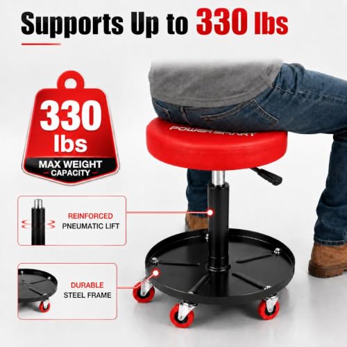 PowerSmart 330 lbs Capacity Adjustable Pneumatic Roller Seat with Wheels