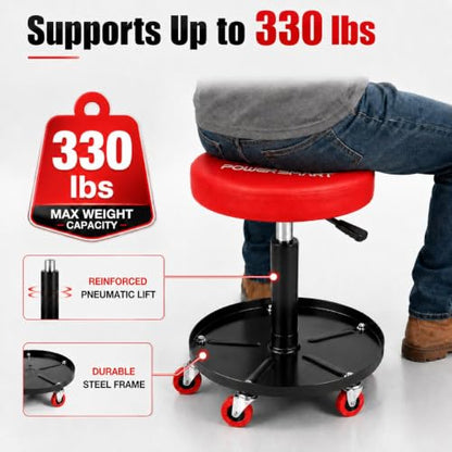 PowerSmart 330 lbs Capacity Adjustable Pneumatic Roller Seat with Wheels