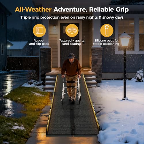 CAMMOO 10 FT Aluminum Wheelchair Ramp with 800 LBS Load Capacity, Portable Folding ramps for wheelchairs - size: 10 FT