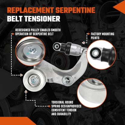 Belt Tensioner Assembly with Pulley Fit for Honda Civic 2007 2008 2009 2010 2011 1.8L, Replace# 31170RWK005, 31170RWK015 - size: 31170RWK005
