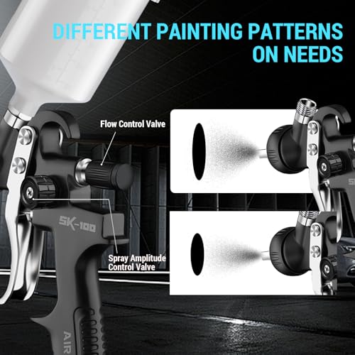 [Upgraded Version] HVLP Air Spray Gun Premium Kit with 1.3/1.5/1.7mm Nozzles, Air Spray Paint Gun with 600cc Capacity Cup & Air Regulator Paint Gun Sprayer for House Painting, Car, Furniture, Fenc - color: Upgraded Version - Black