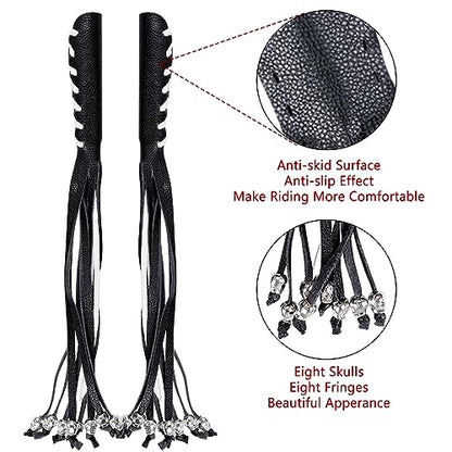 2 PCS Faux Leather Motorcycle Lever Covers with Fringes, Brake & Clutch Grip Tassels, Skull Design - color: Black & White Laces*1 & Black Laces*1