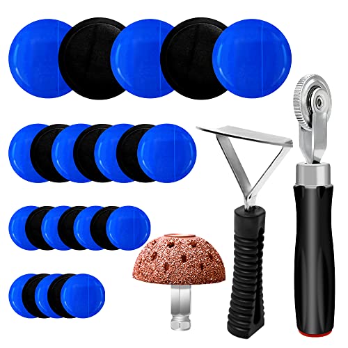34Pcs Tire Repair Patch Tools Tire Patch Kit, Tire Repair Kit Tire Patch Roller Tungsten Steel Buffing Wheel with Inner Liner Scraper 30Pcs Tire Patches for Car Motorcycle Bike (55 mm) - size: 55 mm
