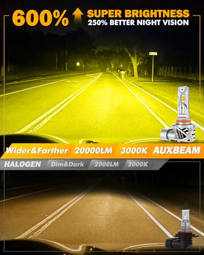 Auxbeam 9005 H10 9145 Fog Light Golden Yellow Offroad Lights 20000LM - color: Yellow, size: 9005
