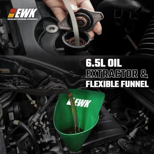 EWK 6.5L Pneumatic/Manual Fluid Extractor Pump & Flexible Reusable Funnel - size: 6.5L + Flexible Oil Funnel