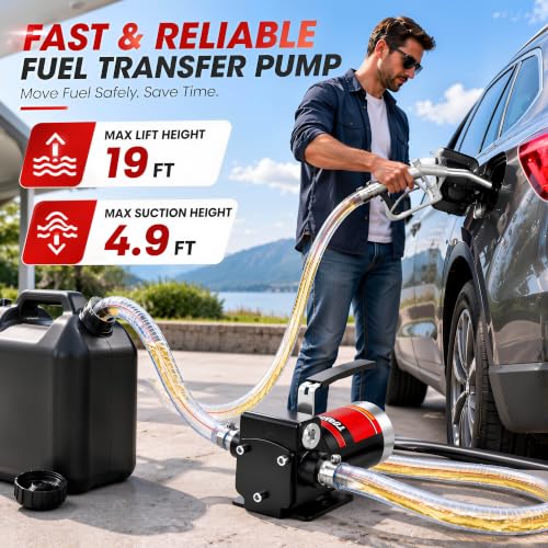 TOPWAY 12V DC Gasoline Fuel Pump Kit, Self-priming Oil Transfer Pump with Handle, Reversible Pumping, Overheat Protection, Explosion-Proof, Oil Hose, Nozzle for Gasoline Fuel Diesel Kerosene Removal - style: 12V 3.7GPM KIT