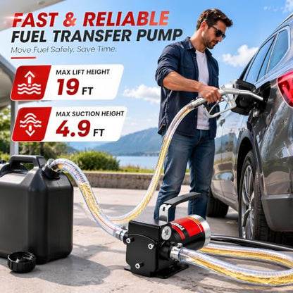 TOPWAY 12V DC Gasoline Fuel Pump Kit, Self-priming Oil Transfer Pump with Handle, Reversible Pumping, Overheat Protection, Explosion-Proof, Oil Hose, Nozzle for Gasoline Fuel Diesel Kerosene Removal - style: 12V 3.7GPM KIT