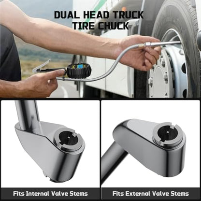 Digital Tire Inflator with Pressure Gauge, 200 PSI, Stainless Braided Hose - size: Standard with 7-Piece Set