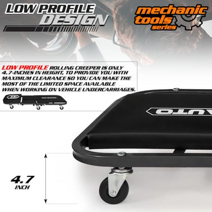 M-AUTO 40-Inch Folding Creeper Rolling Seat, All-in-One Adjustable Roller Garage Chair, Lay Down or Sit, 330LBS Capacity Under Car Roller Creeper with 6 Swivel Casters, Black - color: Black, size: 40"