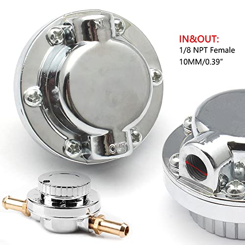 1-5 PSI Fuel Pressure Regulator Adjustable Manual Universal for Carburetor Carb Zinc Alloy FPR with 8MM 10MM (5/16" 3/8") Hose Fittings
