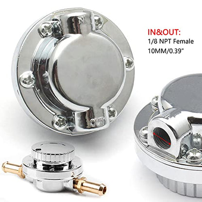 1-5 PSI Fuel Pressure Regulator Adjustable Manual Universal for Carburetor Carb Zinc Alloy FPR with 8MM 10MM (5/16" 3/8") Hose Fittings