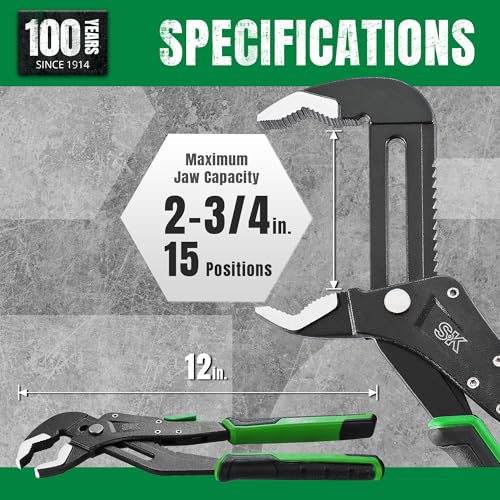 SK 12'' Quick Adjust Water Pump Pliers, SureGrip V-Jaw Groove Joint Pliers - size: 12" Quick Adjust Groove Joint Pliers
