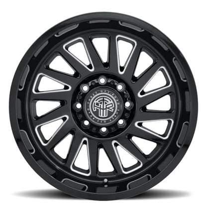 22x10 Gloss Black Milled Aluminum Alloy Wheel | 5x127mm Bolt Pattern | -21mm Offset | 4.6in Backspacing | 78.1mm Center Bore | 2500 lb Load Rating