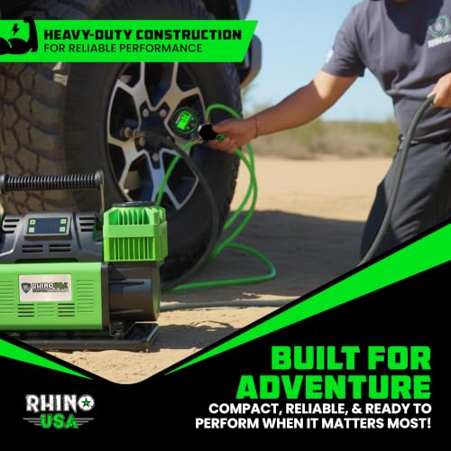 Rhino USA Dual Tire Air Compressor - 12V Portable Pump with Pressure Gauge