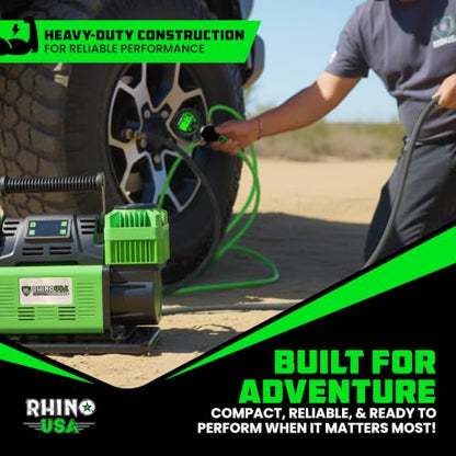 Rhino USA Dual Tire Air Compressor - 12V Portable Pump with Pressure Gauge