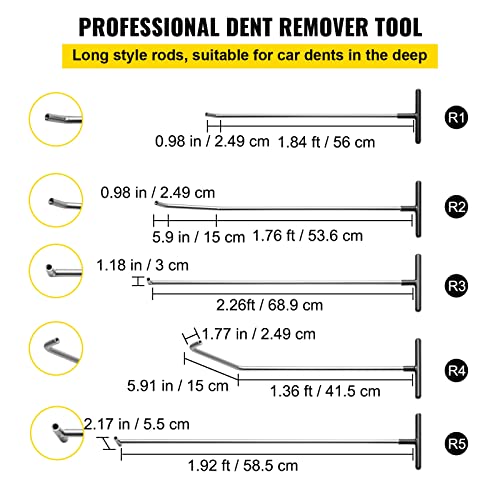VEVOR Rods Dent Removal Kit, 13 Pcs Paintless Dent Repair Rods, Stainless Steel Dent Rods, Whale Tail Dent Repair Tools, Professional Hail Dent Removal Tool For Minor Dents, Door Dings And Hail Damage - size: 13pcs