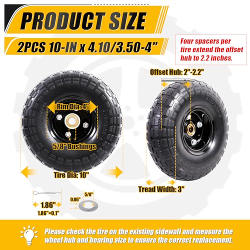 MZREXN 2-Pack 10" Flat Free Solid Tires 4.10/3.50-4 Tire and Wheel - color: Black