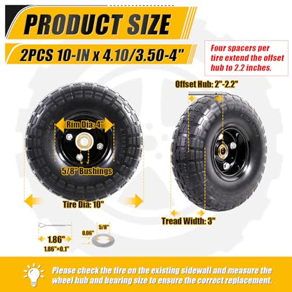 MZREXN 2-Pack 10" Flat Free Solid Tires 4.10/3.50-4 Tire and Wheel - color: Black