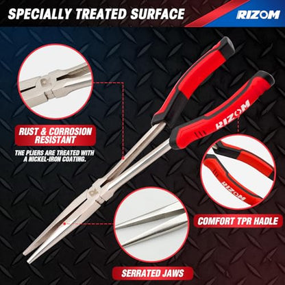 Rizom 3-Piece Long Needle Nose Plier Set, 11'' 90° & 45° Bent Nose Pliers - size: 3PCS-1
