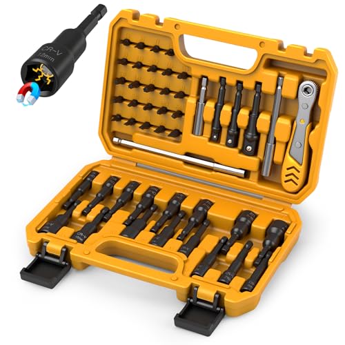 ELEAD 47-Piece Magnetic Nut Driver & Screwdriver Bit Set - Strong Magnetic Nut Drivers for Impact Drill, Power Nuts Driver, Mini Ratcheting Wrench, Drill Bits Extension & Socket Adapter - color: 47-piece Nut Driver Set