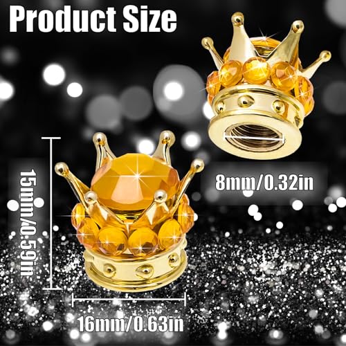 4PCS Crown Bling Tire Stem Valve Caps, Crystal Diamond Car Wheel Tire Valve Caps Universal Copper Core Stem Covers for Cars, SUV, Trucks, Bikes, Motorcycles, Bicycles (Gold) - color: Gold & Gold