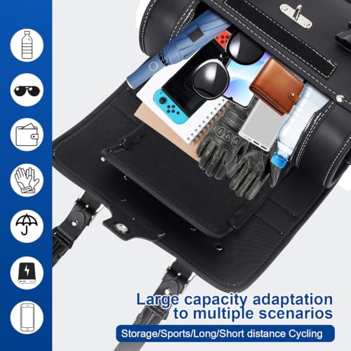 Fully Upgraded Motorcycle Bag,thickened PU leather,With Anti-Theft Buckle & Password Lock Tail Bag,Dual Independent Side Pockets,Multi-Purpose Motorcycle Tool Bag/Saddle Bags,Universal Black