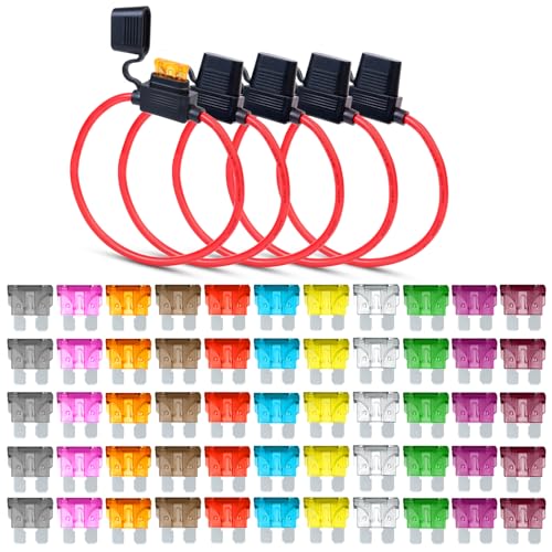 5 Pack Ledvillage Inline Fuse Holder 12awg Wiring Harness 30AMP Waterproof Pigtail Blade Relay Automotive Replacement Fuse (55 Fuses in Set) - size: 12AWG (5 Pcs)