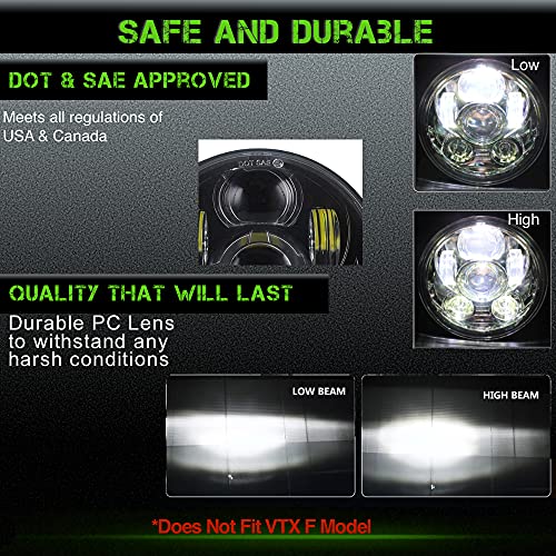SLK-Lights VTX 5.75 inch Chrome Round LED Projector Daymaker Headlight with Bracket and Hardware - Easy to Install, Plug and Play Motorcycle Headlight for Honda VTX 1300, 1800 - color: Chrome