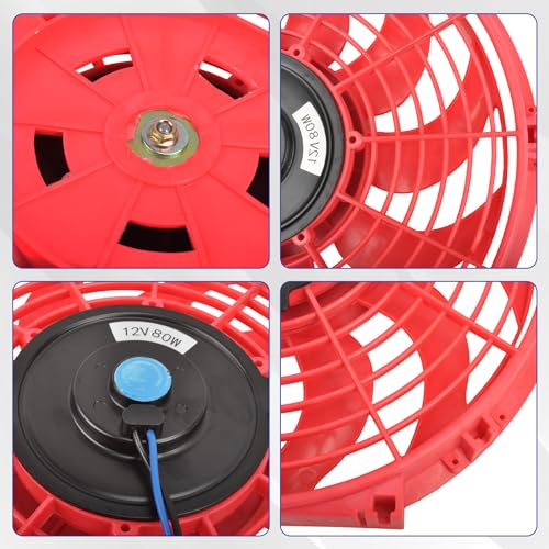 SSN 12" Red Electric Radiator Cooling Fan Assembly Kit - color: Red, size: 12" No Thermostat