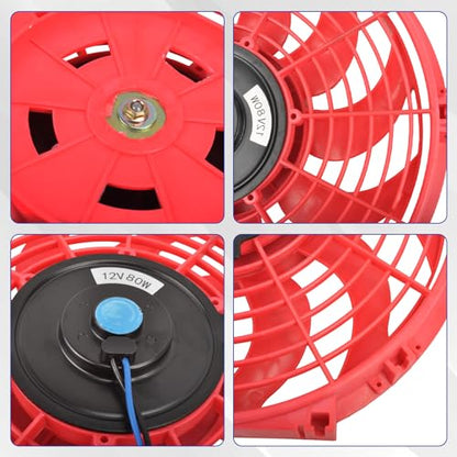 SSN 12" Red Electric Radiator Cooling Fan Assembly Kit - color: Red, size: 12" No Thermostat