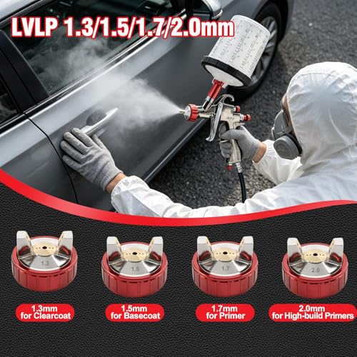 LVLP Automotive Paint Spray Gun R500 Kit, 1.3/1.5/1.7/2.0mm Nozzles LVLP Spray Gun with 600ml Plastic Cup&650ml Disposable Cups& Air Regulator Set, for Painting