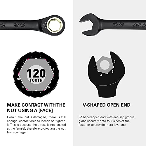 STARWORK TRUE MECHANIC™ 7-Piece 2-in-1 Ratcheting Wrench Set with Rolling Pouch, 120-Tooth, SAE&Metric - size: 7-Piece 120-Tooth
