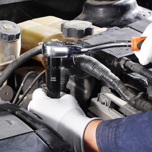 VEVOR 65-Piece 1/2" Drive Impact Socket Set, SAE (3/8" to 1-1/4") & Metric (10 to 24 mm), CR-V, Deep & Shallow, 6 Point, Ratchet Handle, Universal Joint, Adapters, Extension Bars (3, 5, 10 in) - size: 1/2" 65PCS