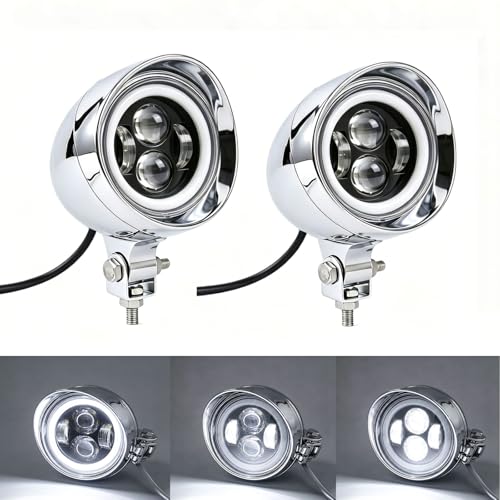 2 Pcs Chrome LED Motorcycle Fog Passing Lights - color: White Light