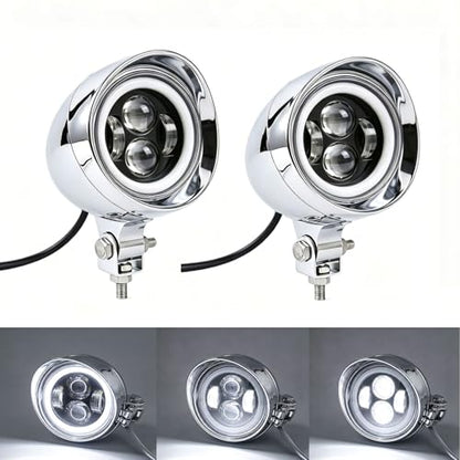 2 Pcs Chrome LED Motorcycle Fog Passing Lights - color: White Light
