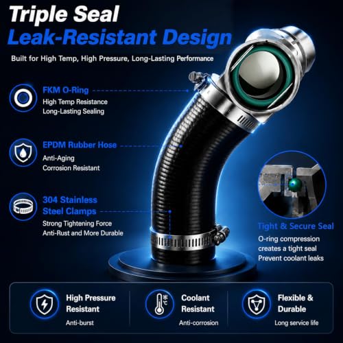 Upgraded Engine Heater Hose Aluminium T-Connector Pipe with Engine Radiator Coolant Hose O-Ring Seal Set Compatible with Ford F-150 Mustang Lincoln Mark Replace # DR3Z-8566-A - size: T-Connector Pipe&O-Ring