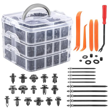 Car Retainer Clips & Fasteners Kit – 16 Universal Sizes Nylon Bumper, Fender Rivets, Door Panel Clips, and Plastic Rivets with 10 Cable Ties and Removal Tool for Toyota, Ford (635pcs) - style: 620pcs