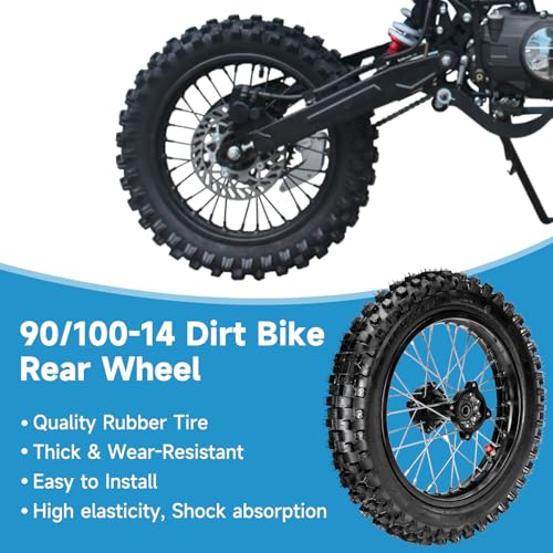 EOPOAYI 90/100-14 3.00-14 Dirt Bike Rear Wheel Tire & Inner Tube Assembly Compatible with 125cc 140cc 150cc Apollo YZ85 CRF125F KLX125 TTR125 SSR TaoTao DB17 Off Road Motocross Parts with 15mm Bearing - size: 90/100-14 Rear Wheel without Chain Sprocket