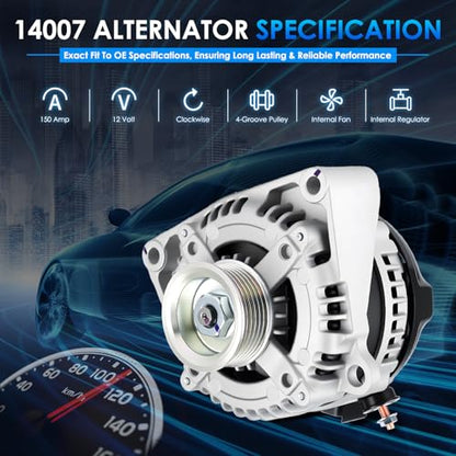 14007 Car Alternators Fit for Chevrolet Silverado 1500 2014-2019, Tahoe Suburban, for GMC Sierra 1500, Yukon, for Cadillac Escalade ESV 4.3L 5.3L 6.2L 6.6L Automotive Replacement Alternator - size: #14007N, 14007 Alternator