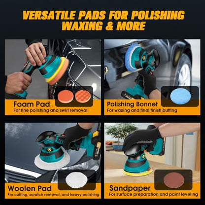 Cordless Car Buffer Polisher kit, DA Polisher with 2*21V Batteries - color: Blue